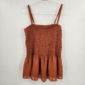 Torrid Peplum Chiffon Smocked Top Womens Size 3X Amber Brown Sleeveless